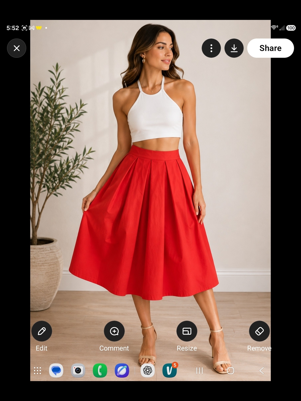 Women's Red High-Waist Circle Skirt